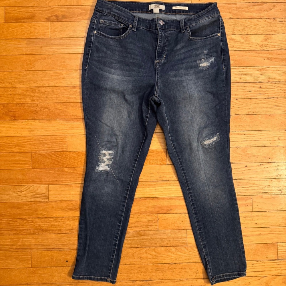 Vintage America Blues Boho Skinny Ankle Jeans Distressed Dark Wash Womens 18W/34